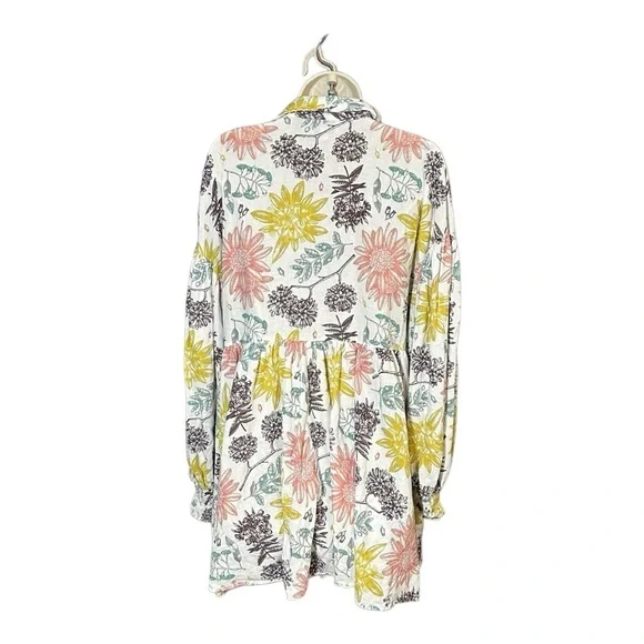 Aura Ivory Floral Print Swing Linen Dress Large - Picture 8 of 10